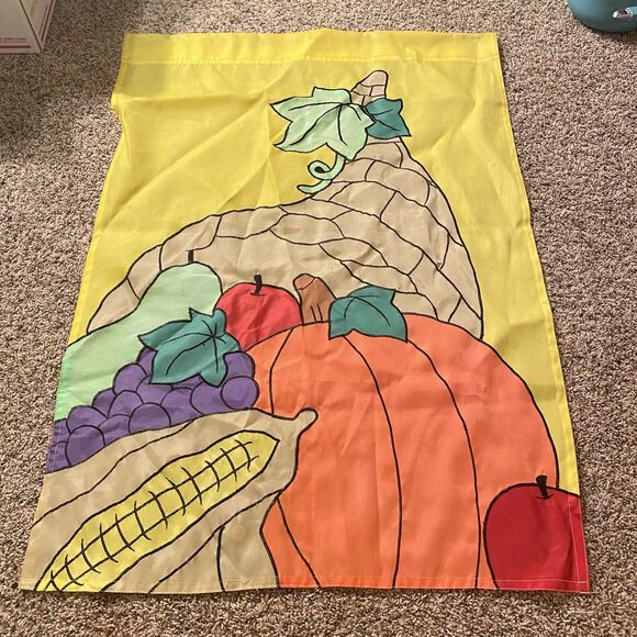 Thanksgiving Cornucopia  House Garden Flag Large Goid QUALITY Material 39”X28” - Picture 1 of 4